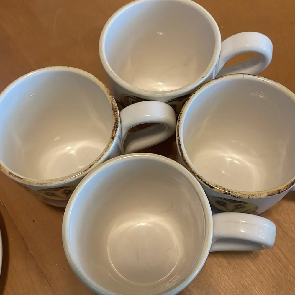 Vintage style owl salad plates and mugs